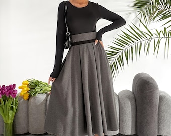 Elegant High-Waist A-Line Skirt, Gray Skirt,  Perfect for Winter Spring, Everyday Elegance Skirt 2025 Women's Simple and Versatile Retro