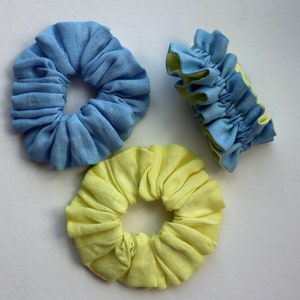 Sommer Haargummis Leinen Scrunchie Leinen Haargummis Haar Accessoire Handgefertigte Haargummis Bundle von 3 Farben der Ukraine Flagge