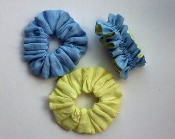 Summer Hair Scrunchies  Linen Scrunchie Linen hair scrunchies Hair accessory Handmade hair scrunchies  Bundle of 3 Ukraine flag colors