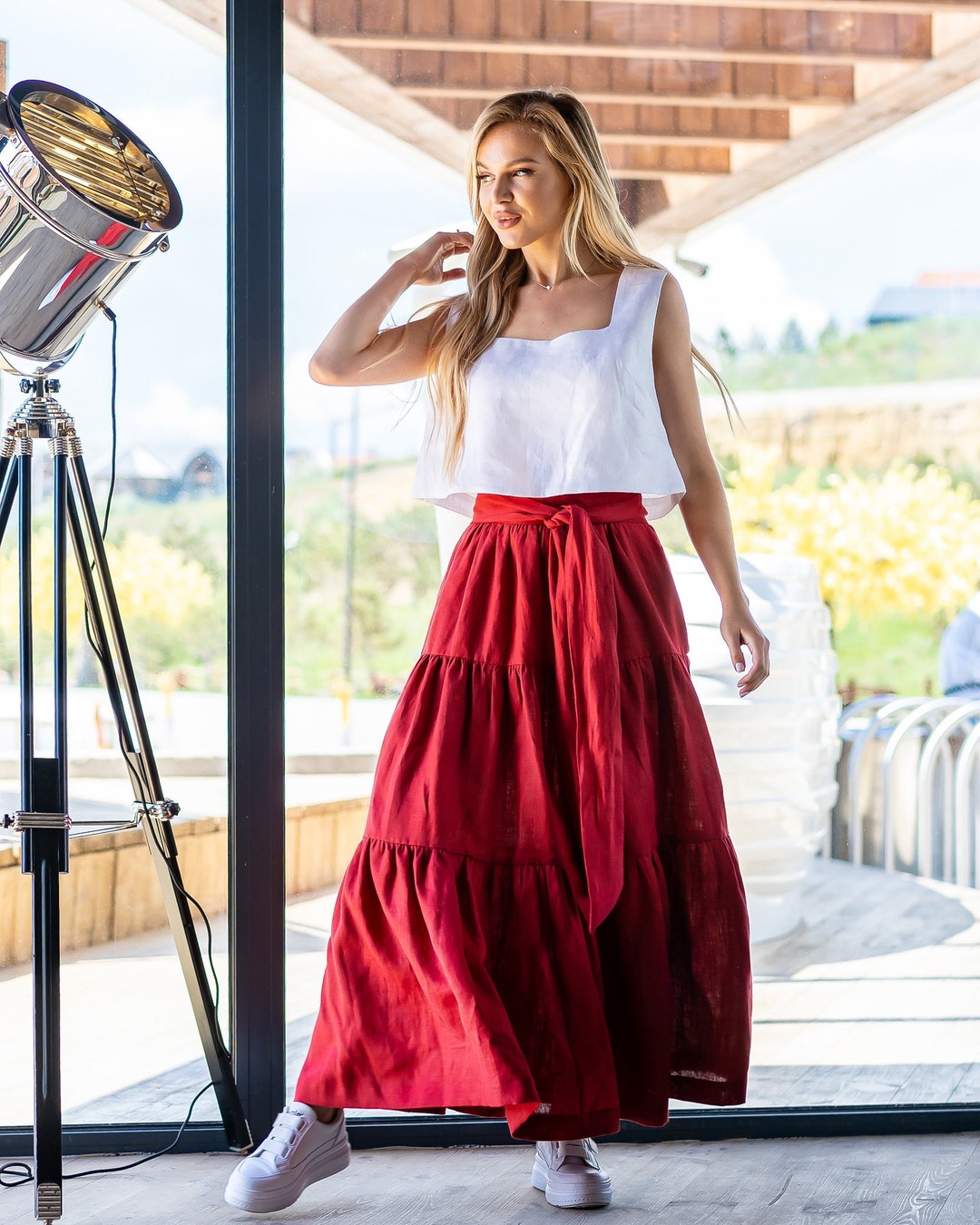 Linen Skirt, Red Linen Skirt, Linen Skirts for Woman, Linen Skirt With ...