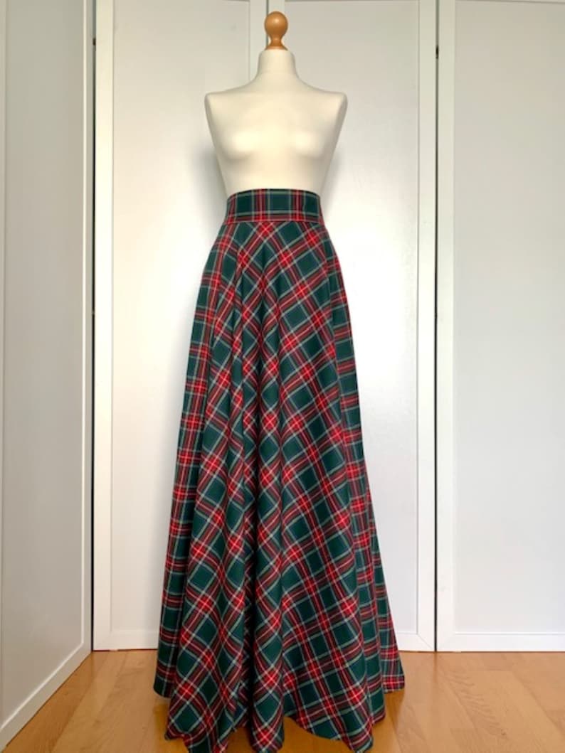 Winter plaid maxi skirt Green plaid maxi skirt Long tartan | Etsy