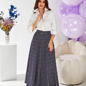 Polka Dot Skirt Black and White  Polka Dot Skirt Midi Skirt 100% Cotton Skirt Polka Dot Summer Skirt  A-line skirt..