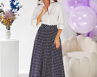 Polka Dot Skirt Black and White  Polka Dot Skirt Midi Skirt 100% Cotton Skirt Polka Dot Summer Skirt  A-line skirt..