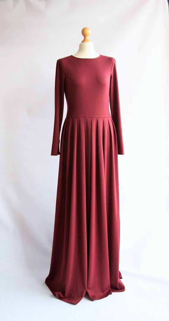 floor length maroon dress
