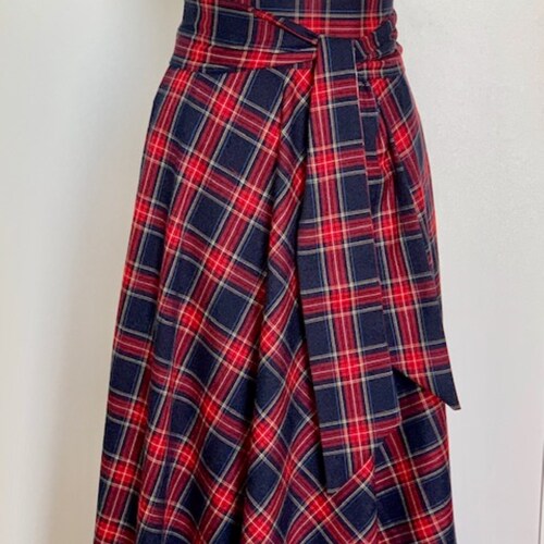 full length blue plaid skirt