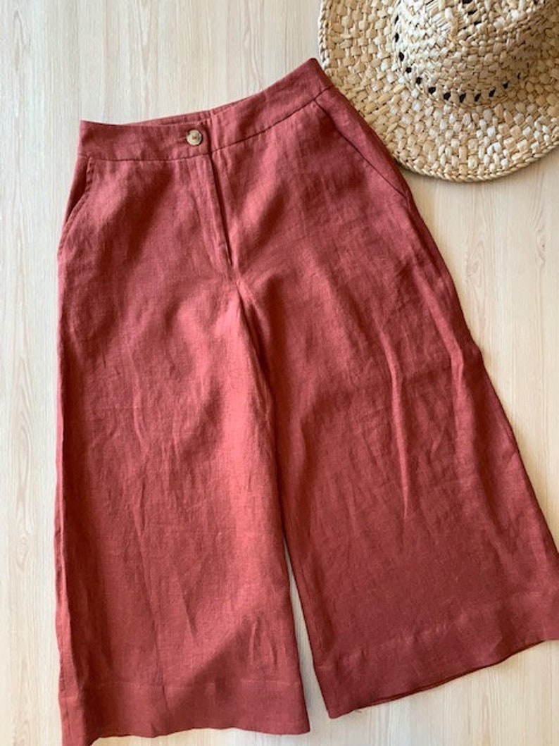Linen Pants for Women/ Сulottes Linen Pants/Palazzo Pants/Loose Linen Pants for Women/ Flax pants/100% Pure Linen image 5