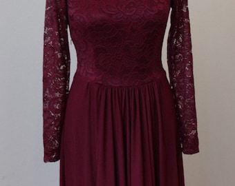 Short burgundy lace dress Short bridesmaid dress Short burgundy bridesmaid dress Marsala  dress