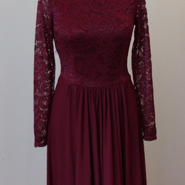 Short burgundy lace dress Short bridesmaid dress Short burgundy bridesmaid dress Marsala  dress