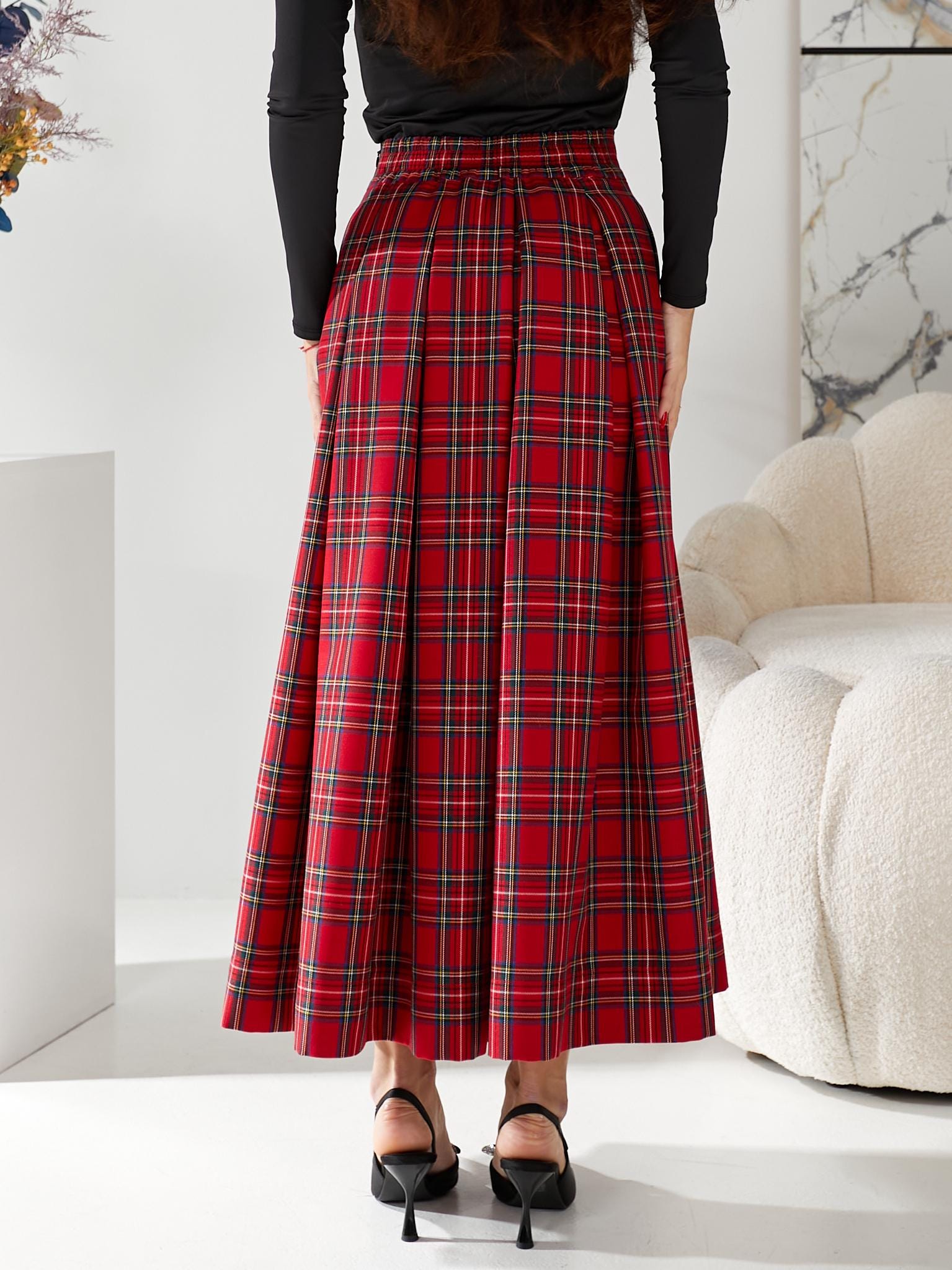Red Tartan Midi Skirt Red Plaid Midi Skirt Red Midi Skirt Red Long