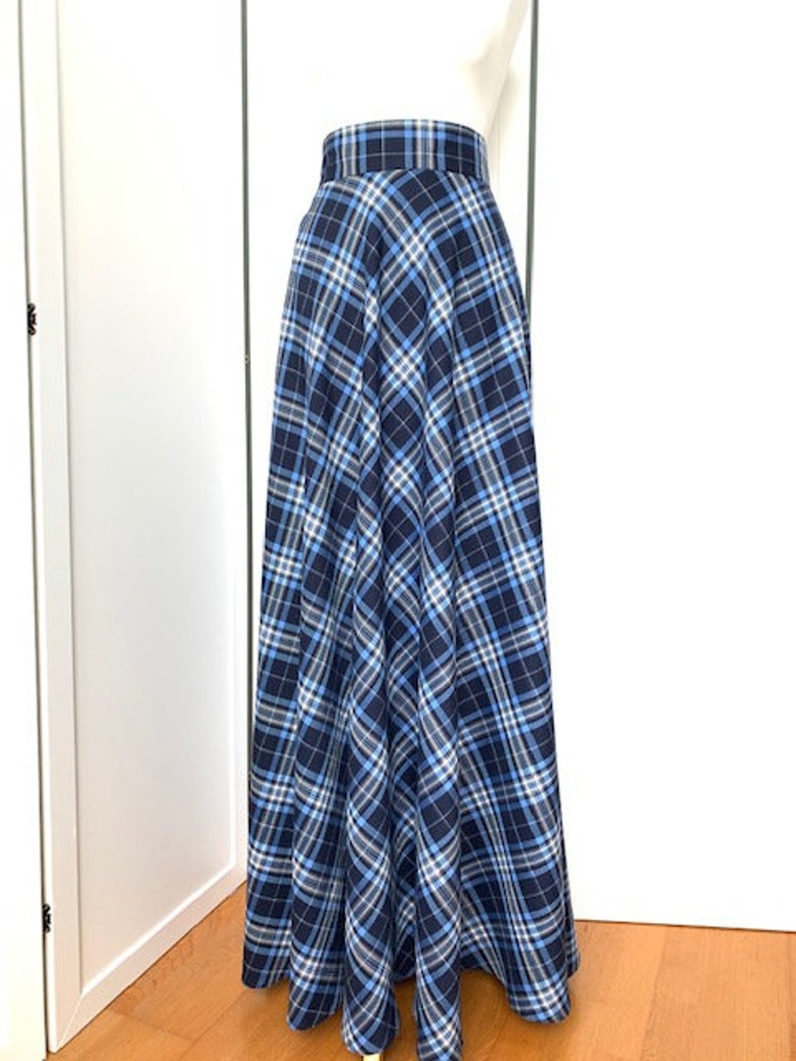 Blue plaid maxi skirt Navy Blue plaid maxi skirt Long tartan | Etsy