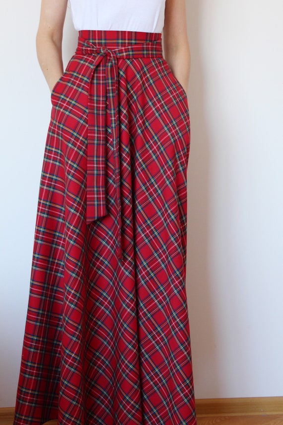 Red Tartan Maxi Skirt Red Plaid Maxi ...