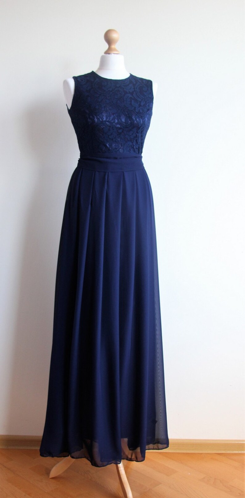 Long navy blue bridesmaid dress with sleeves Navy blue lace Etsy