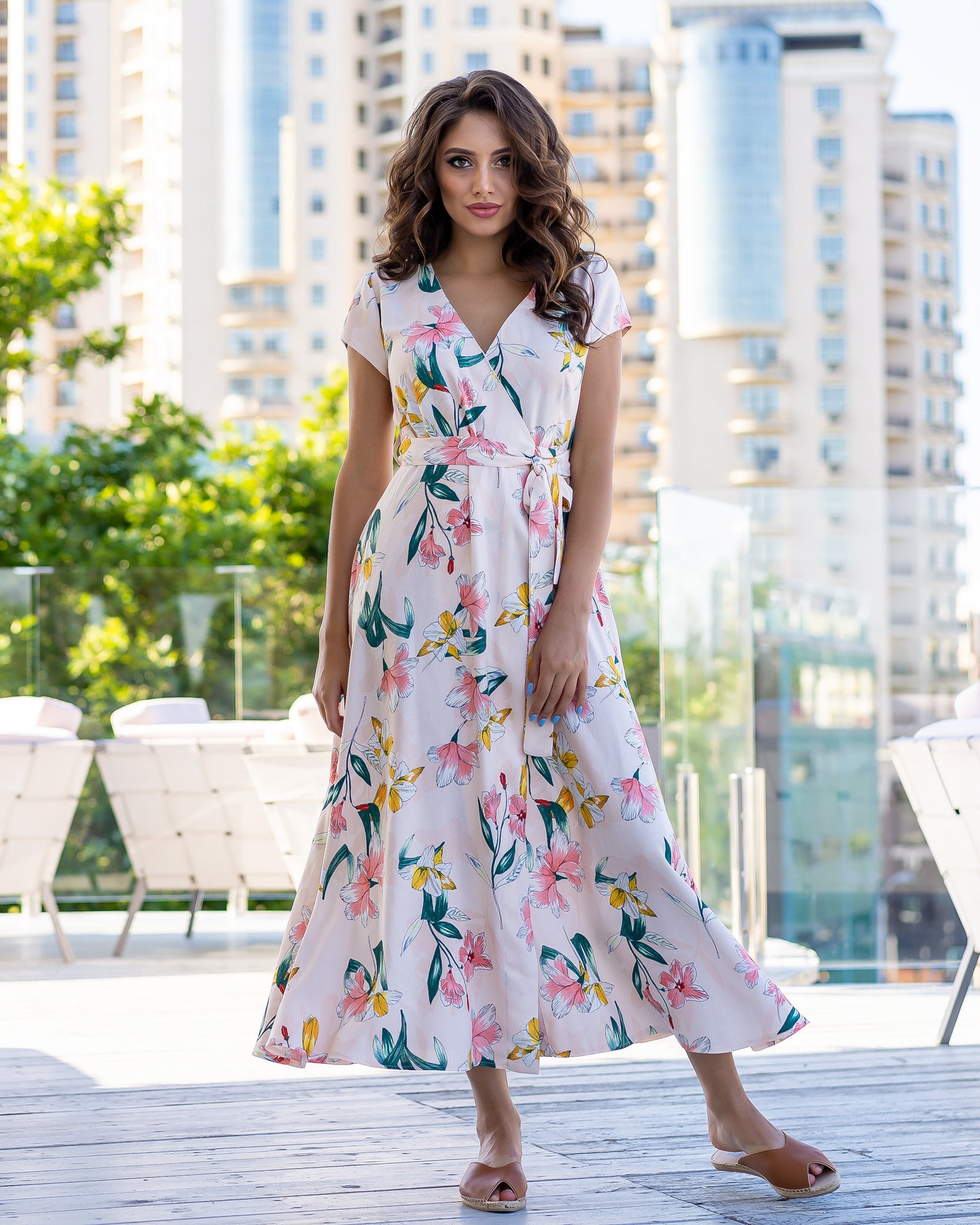 Ivory Floral Wrap Maxi Dress Calf Length Dress Summer Dress - Etsy