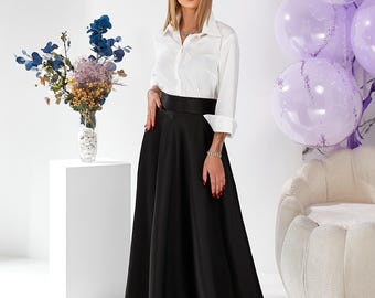 Black maxi skirt/ Long black skirt /wedding skirt/Maxi skirt with pleats/Wrapped black skirt / Event long skirt/Classic floor length skirt