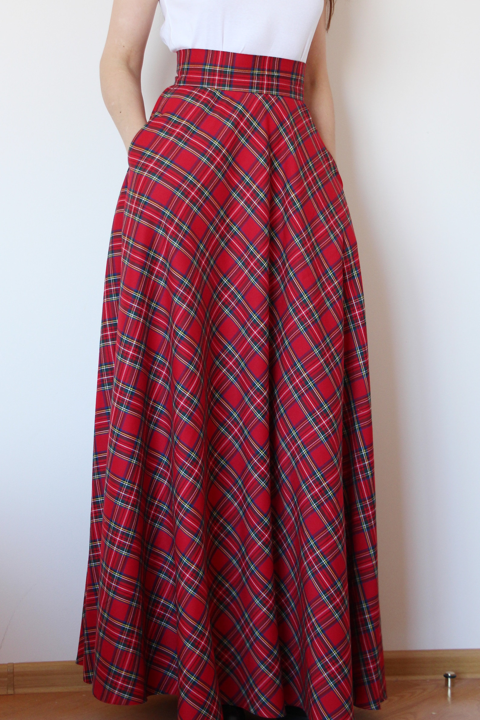 Red tartan maxi skirt Red plaid maxi skirt Red maxi skirt Etsy