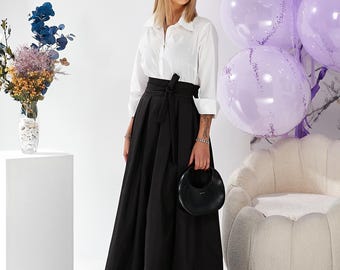 Black maxi skirt/ Long black skirt /wedding skirt/Maxi skirt with pleats/Wrapped black skirt / Event long skirt/Classic floor length skirt
