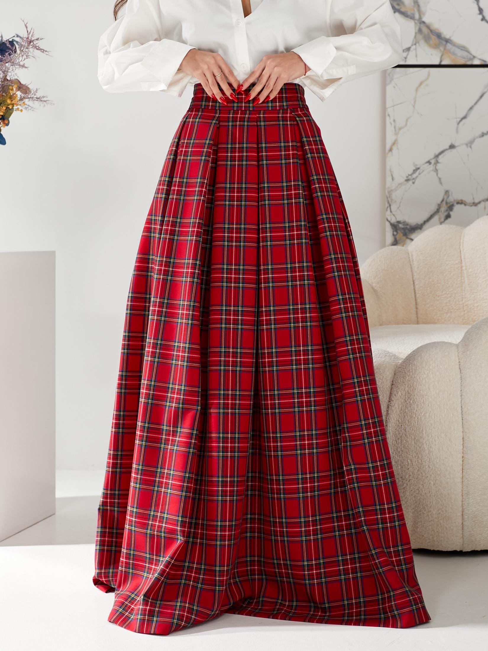 Red Tartan Long Skirt Red Plaid Maxi Skirt Red Maxi Skirt Red Long