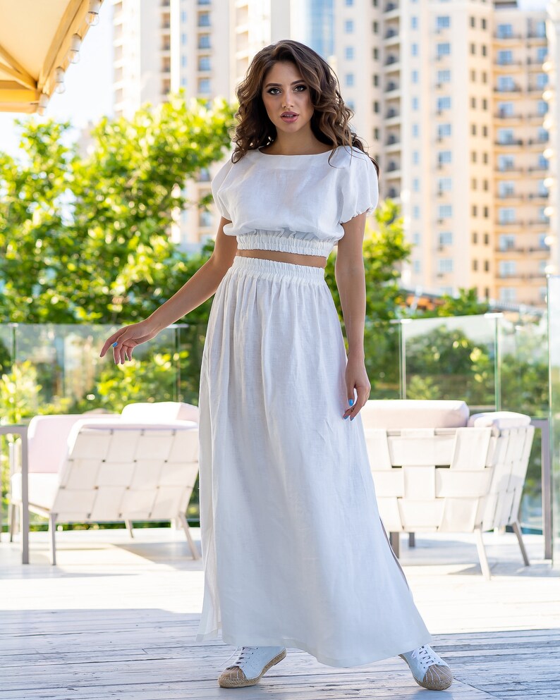 White Linen Maxi skirt  Maxi linen skirt Long Linen image 2