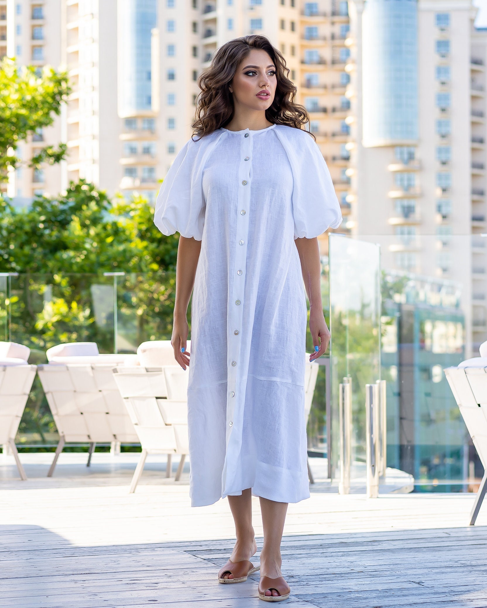 Linen Dress White Linen Dress Linen Midi Dresslinen Summer - Etsy