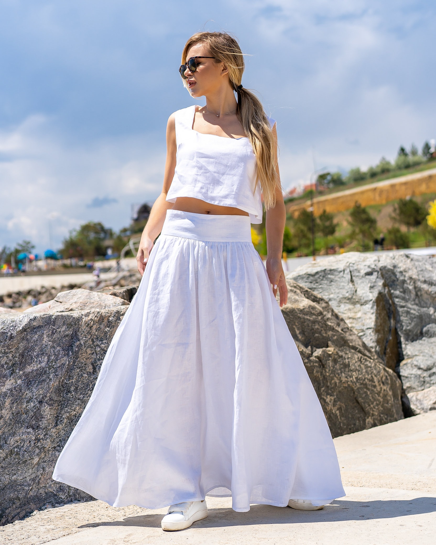 White linen skirt 3d cheap