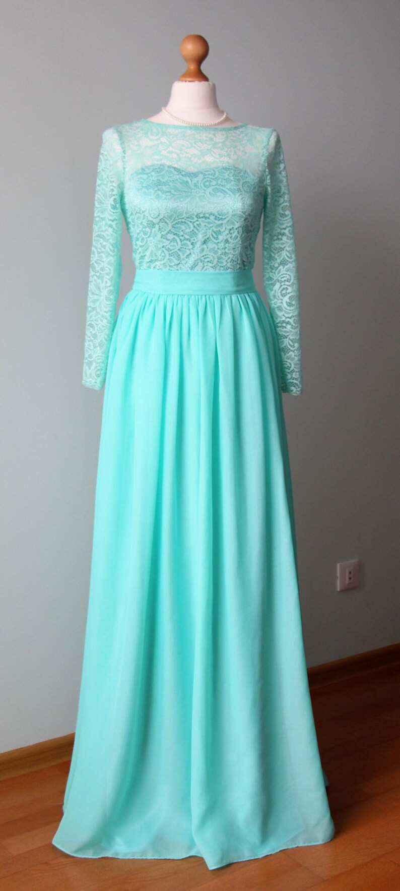 Mint Bridesmaid Dress Long Mint Dress Lace Mint Dress Long Etsy