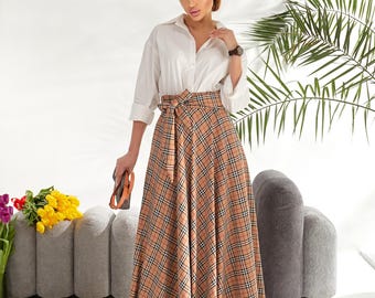 Plaid Skirt Women Beige Plaid Skirt With Pockets Tartan