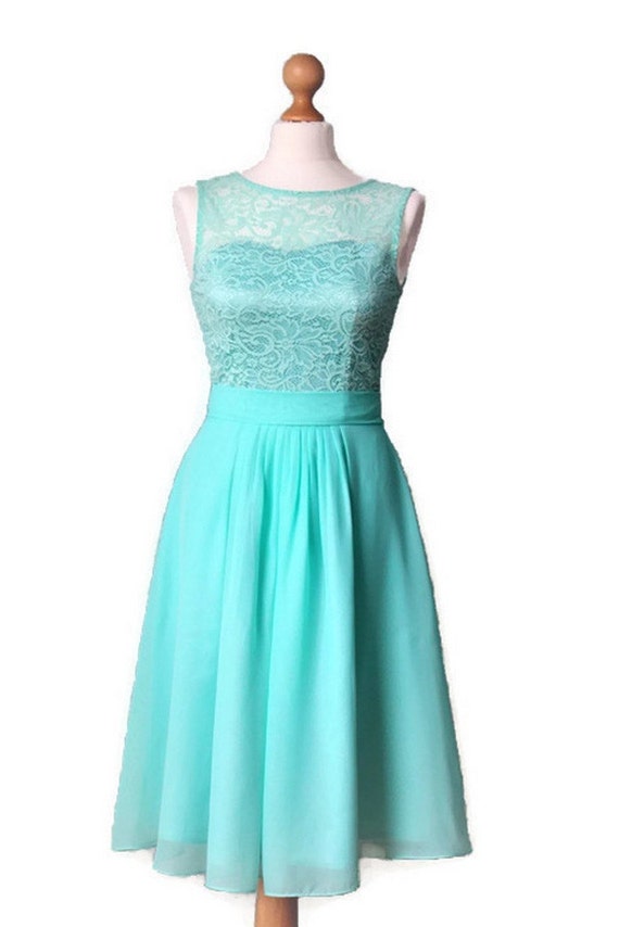 Short mint lace dress Short bridesmaid dress Short mint bridesmaid dress Mint chiffon dress Knee length dress Mint bridesmaid Prom dresses