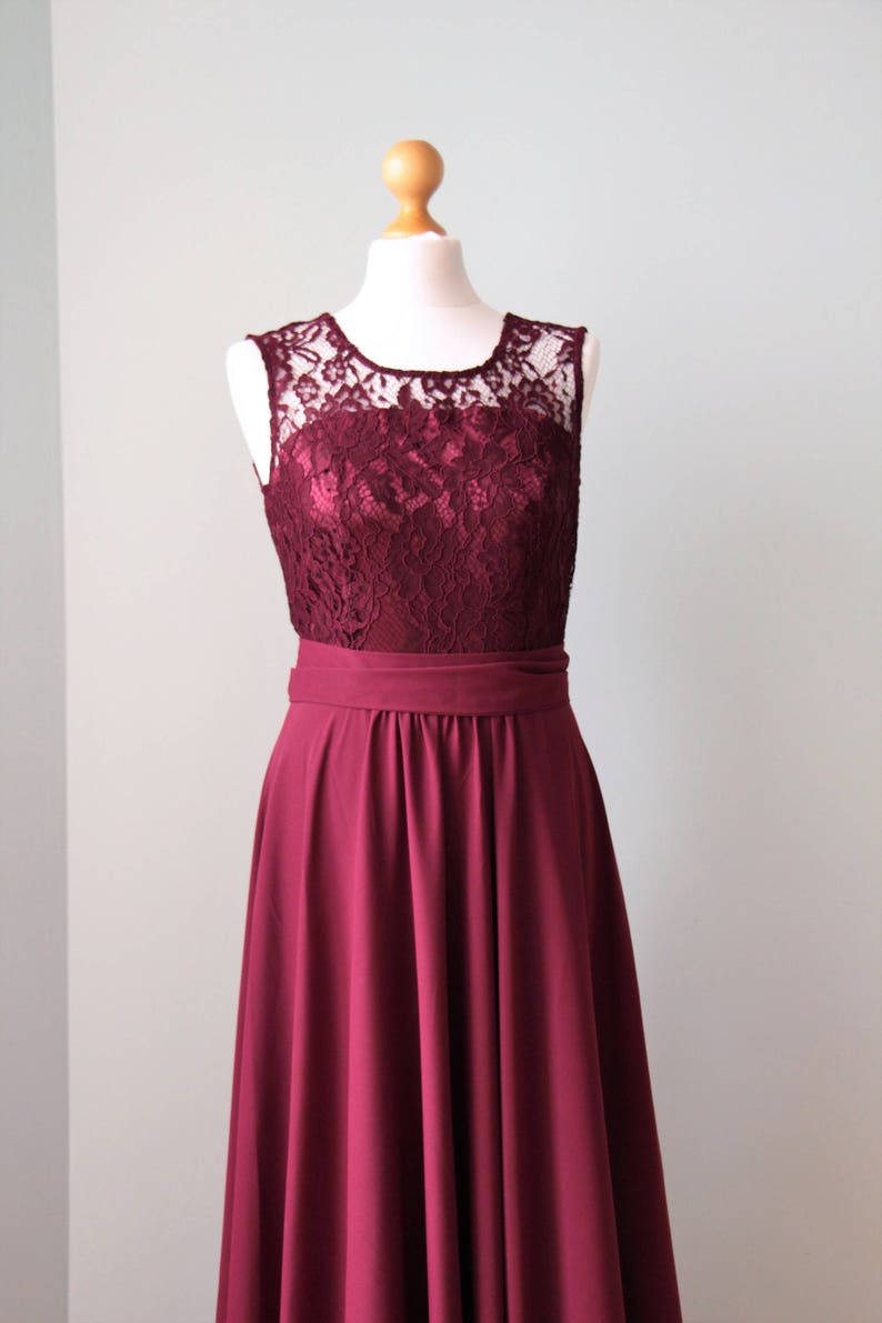 Long burgundy bridesmaid dress Burgundy lace dress Long burgundy dress burgundy bridesmaid dress Lace and chiffon bridesmaid dress image 6