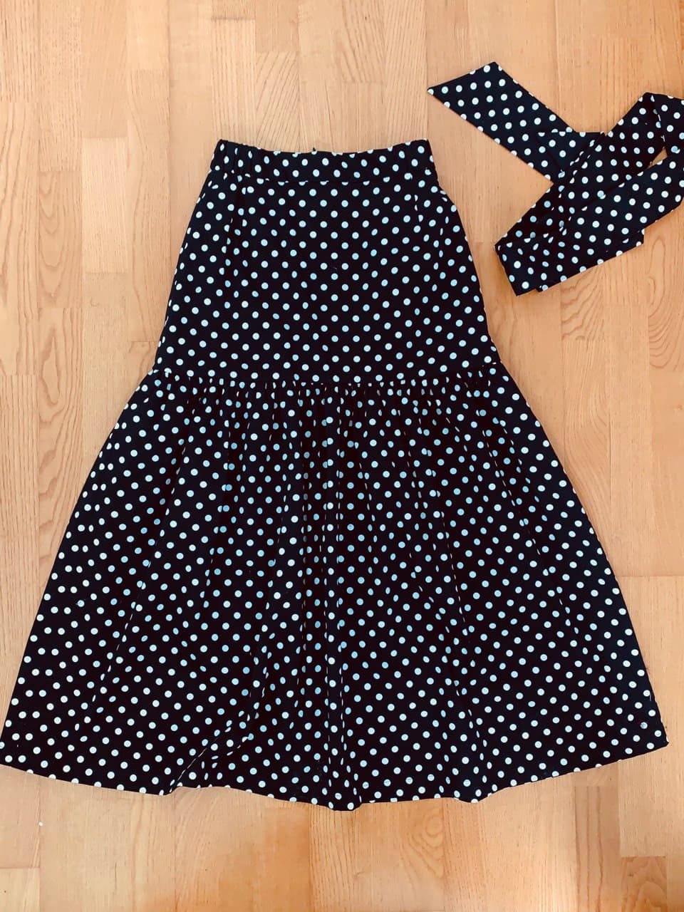 Navy and red polka dot cheap skirt