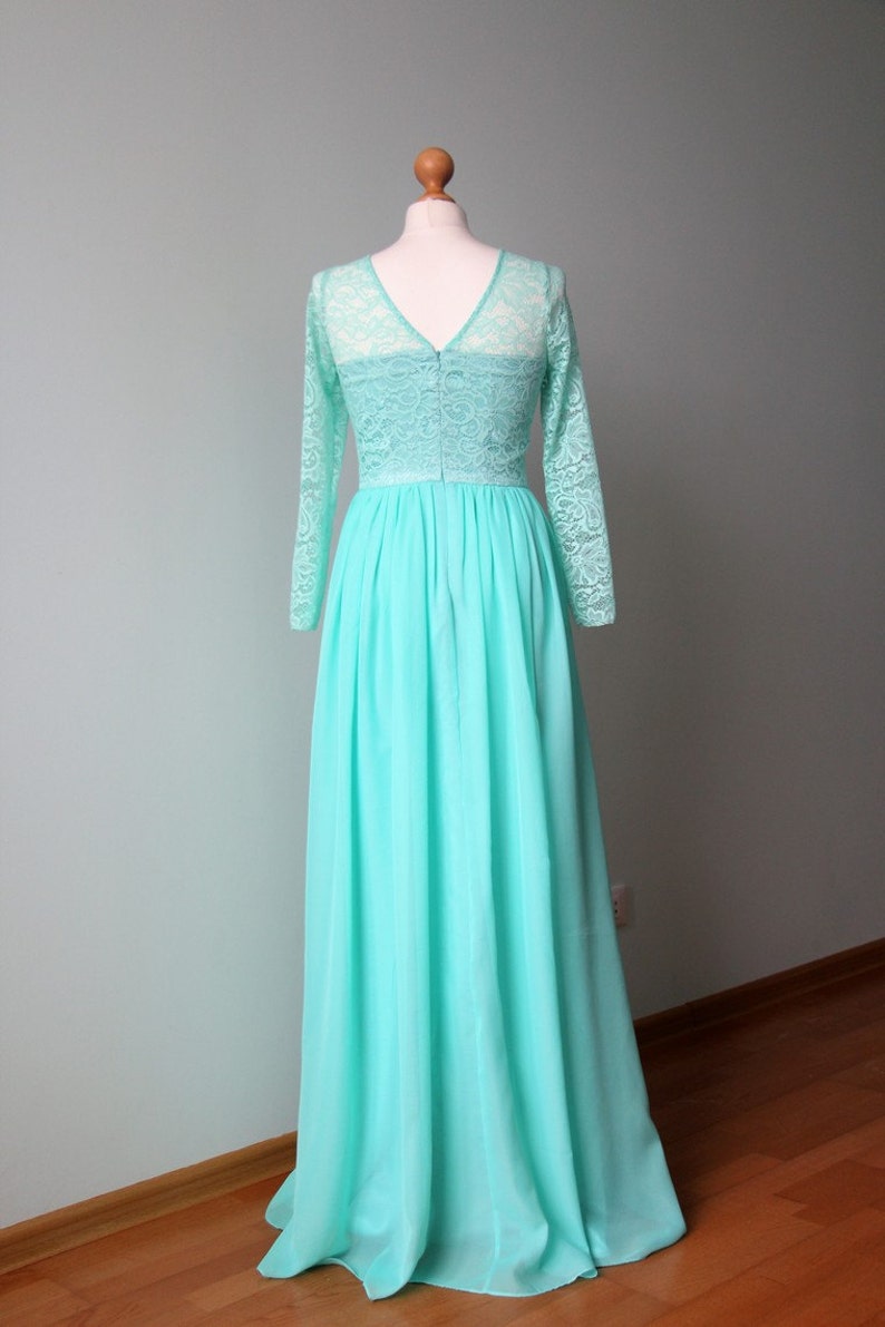 Mint bridesmaid dress Long mint dress Lace mint dress Long Etsy
