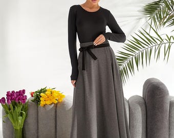 Elegant High-Waist A-Line Skirt, Gray Skirt,  Perfect for Winter Spring, Everyday Elegance Skirt 2025 Women's Simple and Versatile Retro