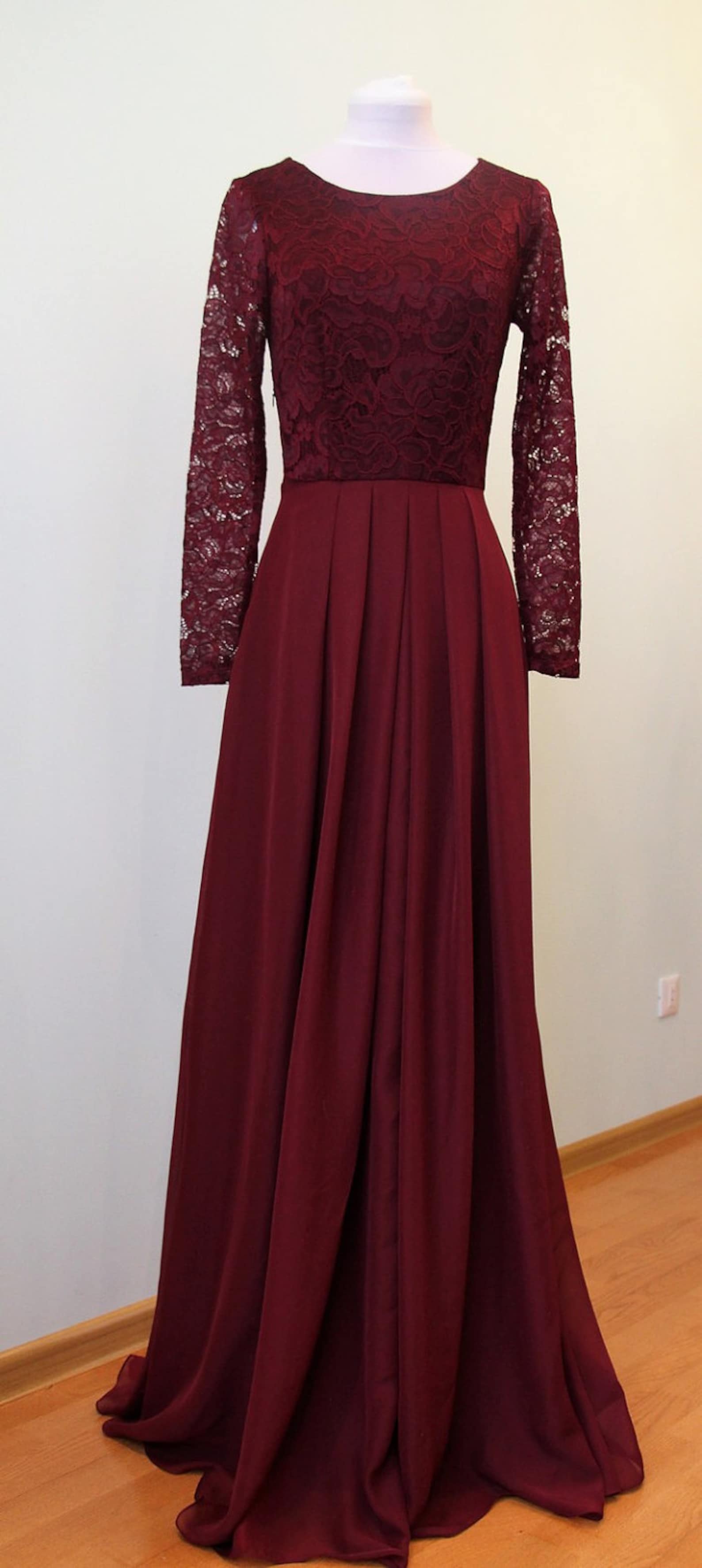 Long Burgundy Lace Dress for Bridesmaids Burgundy Bridesmaid Etsy