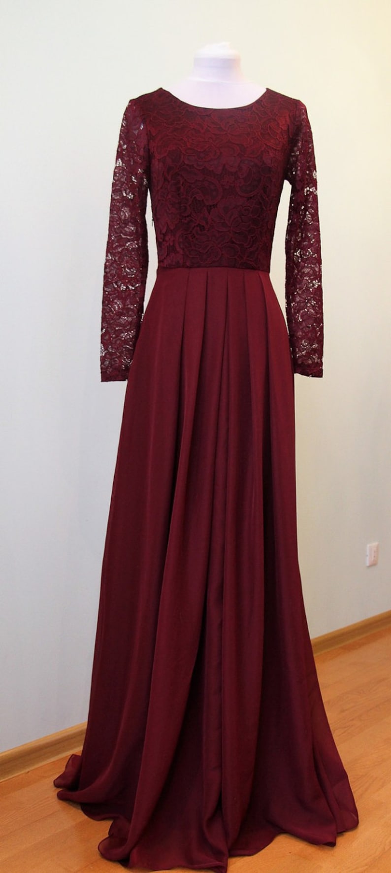 Long burgundy lace dress for bridesmaids Burgundy