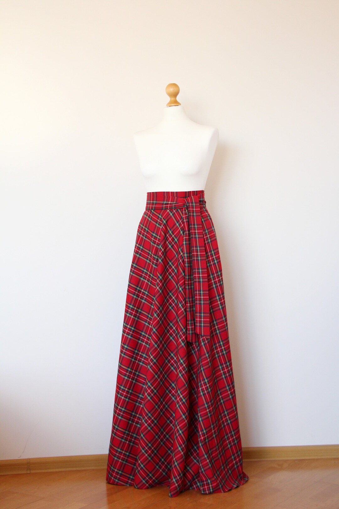 Red Tartan Maxi Skirt Red Plaid Maxi Skirt Red Maxi Skirt With Pockets ...