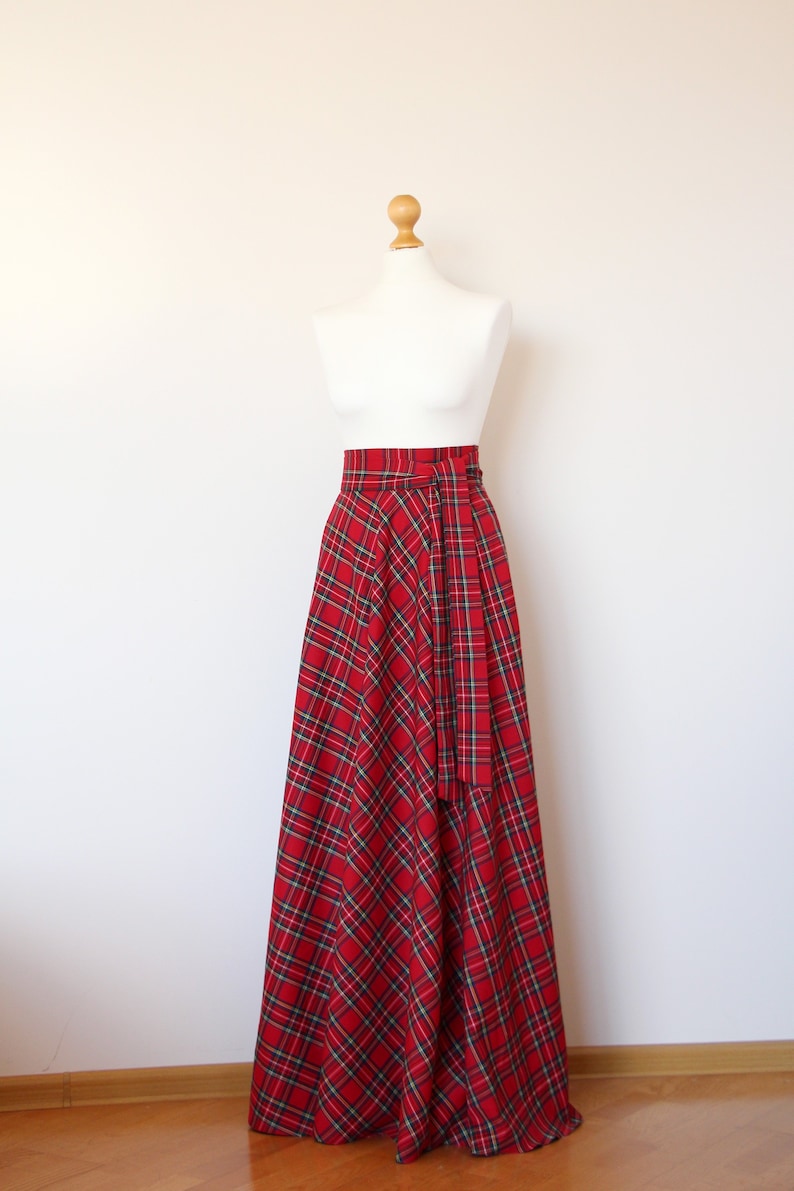 Red tartan maxi skirt Red plaid maxi skirt Red maxi skirt | Etsy