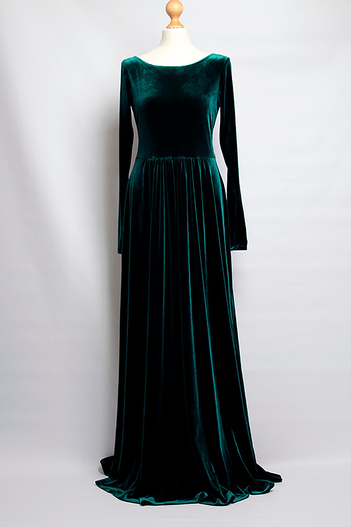 Green Velvet Ruffle Maxi Dress (M)