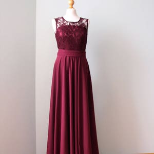 Long burgundy bridesmaid dress Burgundy lace dress Long burgundy dress burgundy bridesmaid dress Lace and chiffon bridesmaid dress image 1