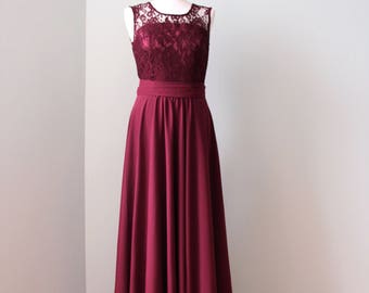 Long burgundy bridesmaid dress  Burgundy lace dress Long burgundy dress burgundy bridesmaid dress  Lace and chiffon bridesmaid dress