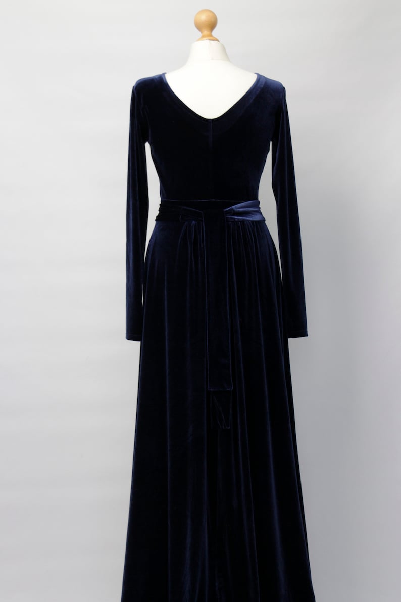 Velvet Grecian Neck Maxi Bridesmaid Gowns Dark Navy