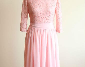 Long Blush Pink Chiffon Lace Dress.Halter Blush Pink Chiffon Short Front Long Back Bridesmaid Dress Long bridesmaid dress Prom wedding dress