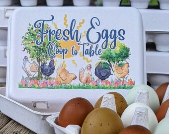 Color Printed Egg Cartons, Vintage shaped, full dozen, custom made designs.