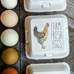 Egg Carton Gift and/or Party Favor 4 Pack/Cell, Full Color Printing with Chicken and Farm Fresh Eggs, Inquire for custom egg carton options.
