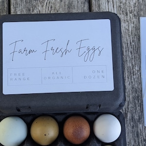 Egg Carton LABELS (Large, 4"x6") -Vintage Themed with Full Dozen BLACK Egg Cartons Sized (4x3/12cell), Personalize, Customizable