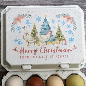 Christmas Chicken Egg Cartons - Vintage Shaped Full(12 cell) Or Half(6 cell) Dozen Egg Cartons with COLOR Printing(Pre-Order November)