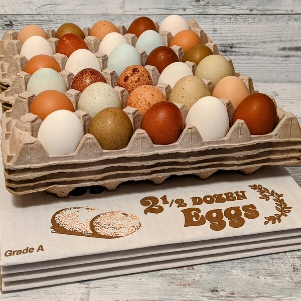 30 Egg count (2 and 1/2 Dozen) Egg Carton Boxes with tray/flats and Padded Cardboard Printed Sleeves