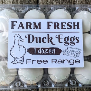 DUCK Egg Carton LABELS (Large, 4"x6") -Vintage Themed with Full Dozen BLACK Egg Cartons Sized (4x3/12cell), Personalize, Customizable