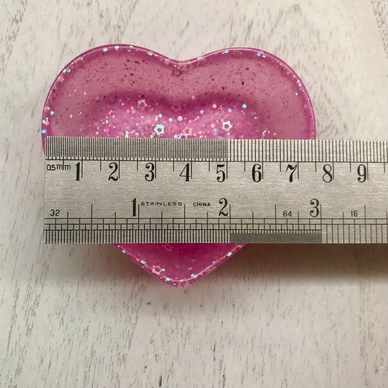 Handmade Pink Heart Holographic Pearlized with Star Accents Heart Shaped Trinket Dish
