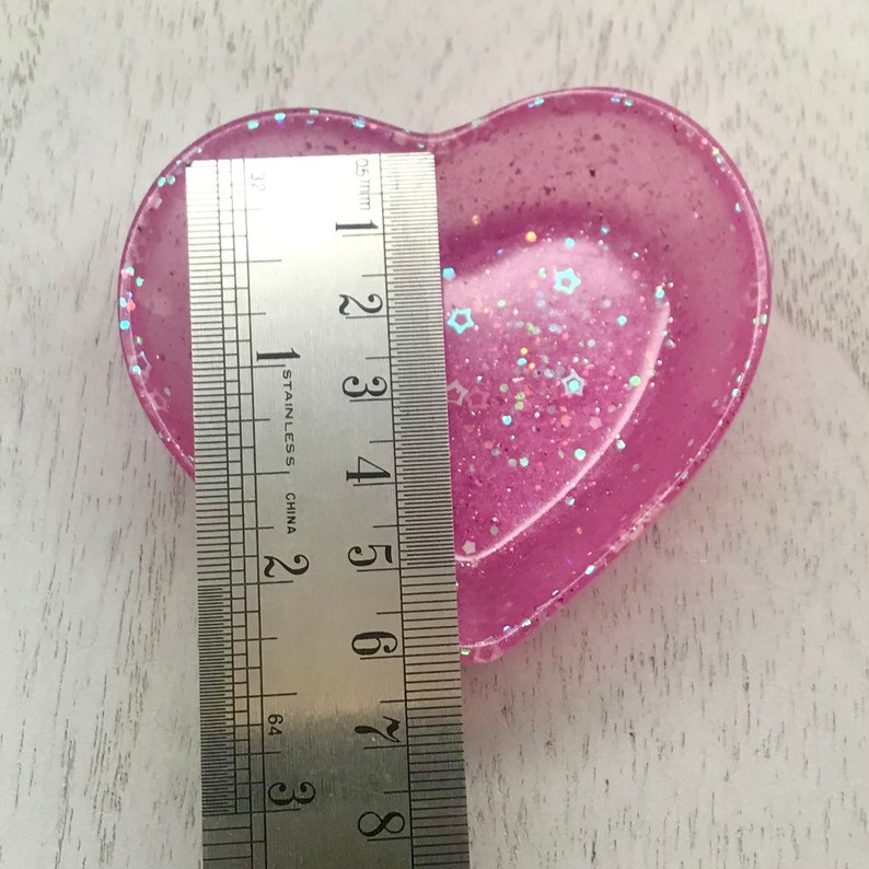 Handmade Pink Heart Holographic Pearlized with Star Accents Heart Shaped Trinket Dish