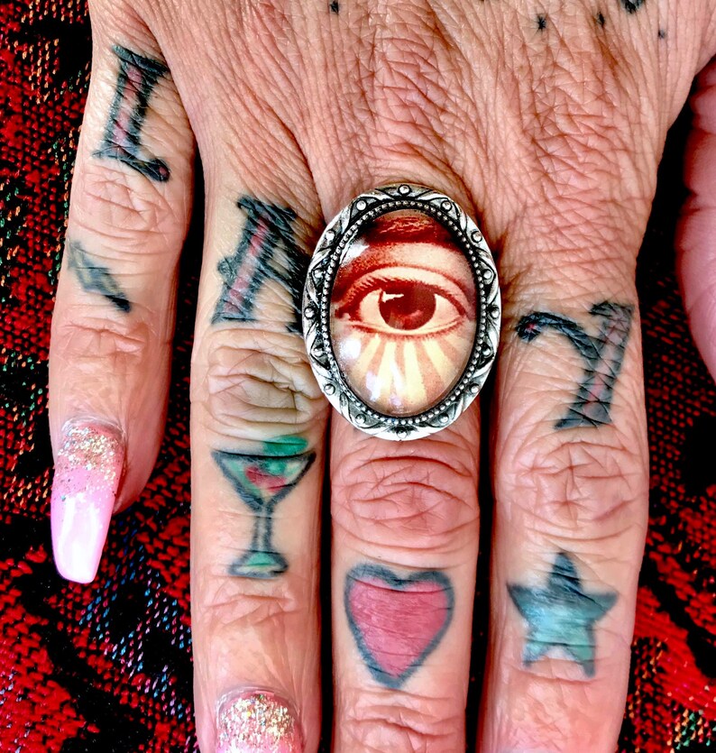 Eye of Providence Glass /& Silver Plated Adjustable Ring Third Eye All Seeing Eye