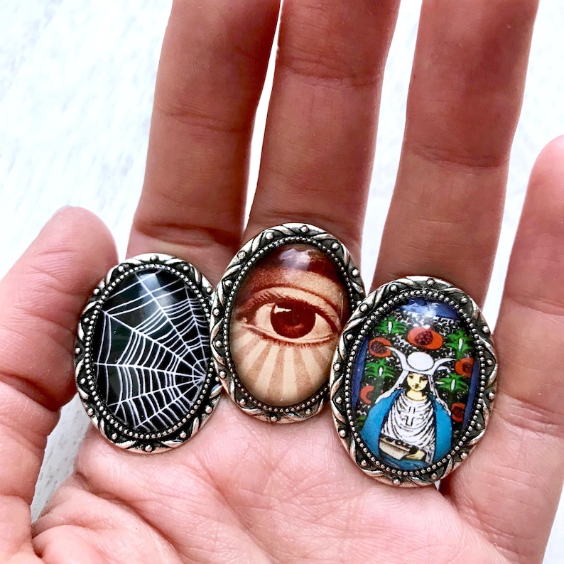 Eye of Providence Glass /& Silver Plated Adjustable Ring Third Eye All Seeing Eye